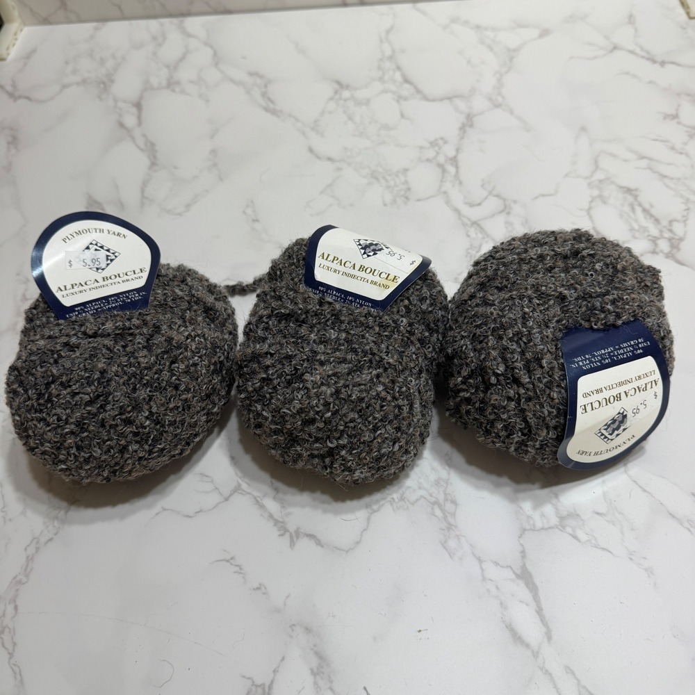 Plymouth Yarn Alpaca Boucle Luxury Indiecita Grey Brown Marled 3 Skeins Lot